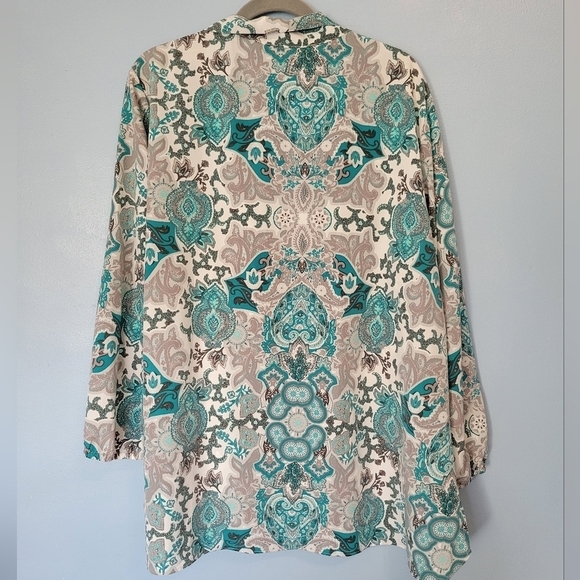 Diane Gilman DG2 Paisley Print Tunic Blouse Plus Size 1X Blue - Picture 3 of 10